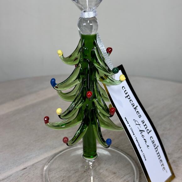 Cupcakes and Cashmere Set of 2 Christmas Tree Glass Candlestick Holders NEW - Picture 7 of 10
